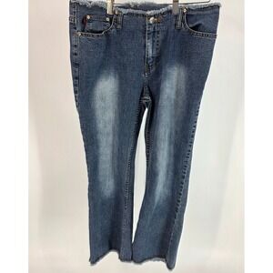 YMI Junior's Size 13/28 Blue Jeans Distressed Frayed Hem & Waist Bohemian Hippie
